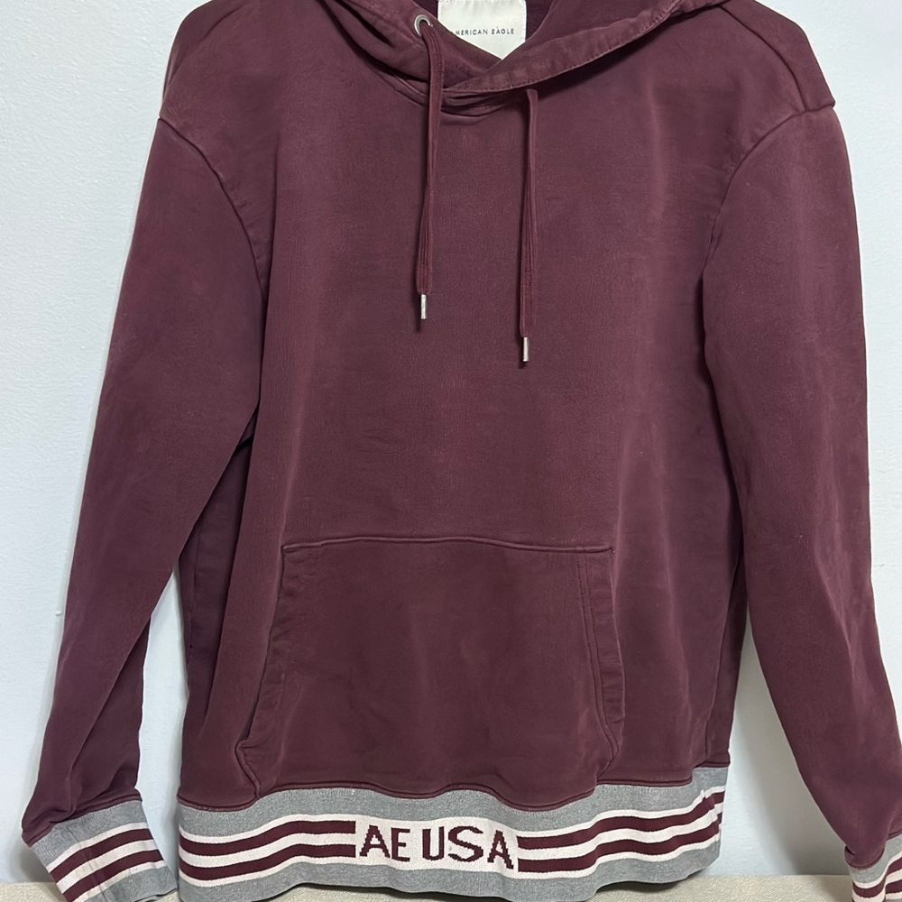 American Eagle AE USA Burgundy Hoodie Varsity Style Sweatshirt‎ Medium